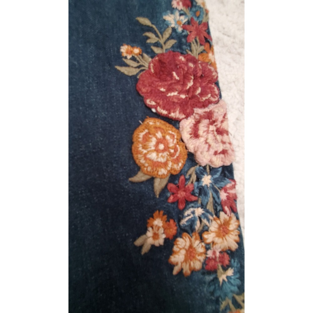 Driftwood Floral Embroidered Skinny Jeans Medium Wash Denim Size 27 Boho - Picture 5 of 11